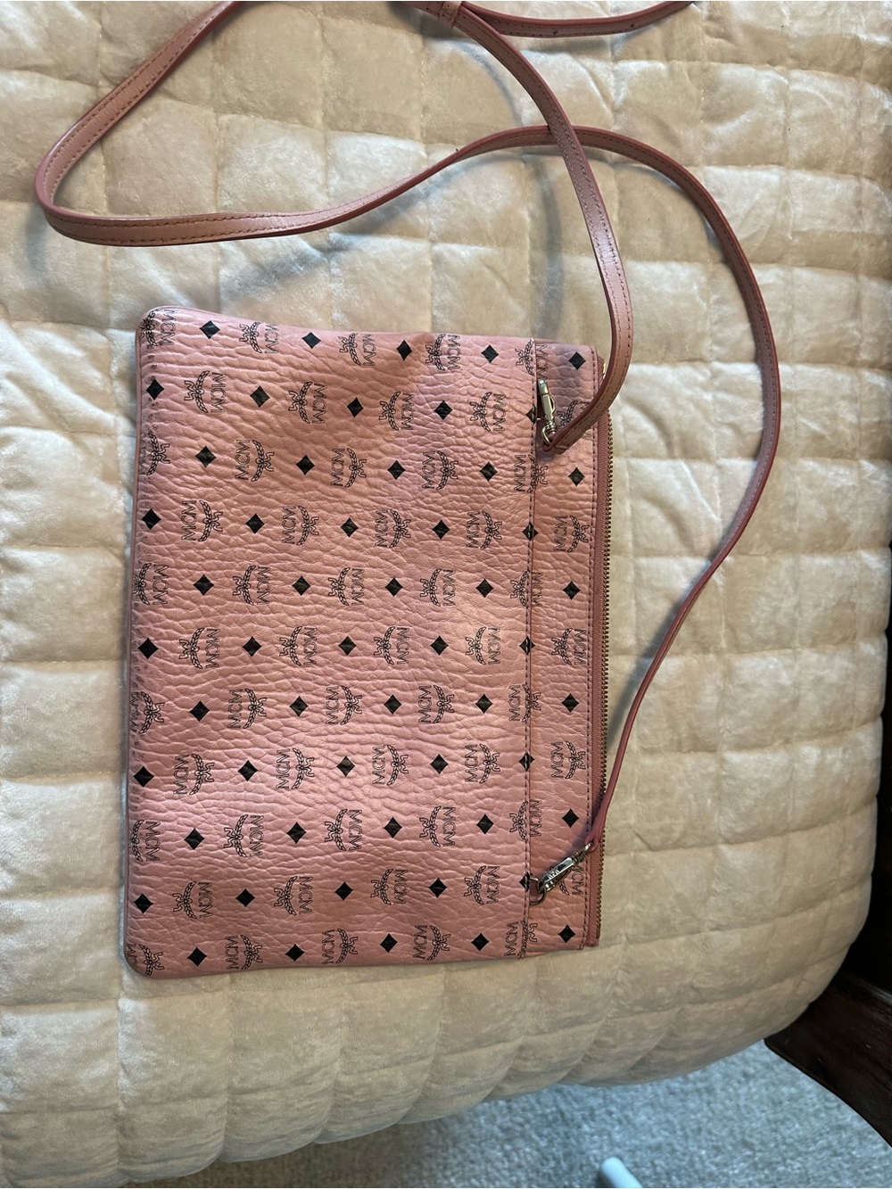 MCM Pink Logo-Print Leather Crossbody Bag